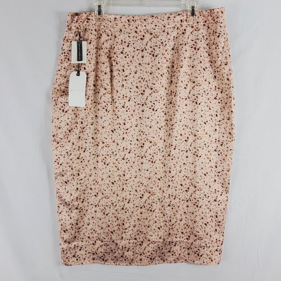 Leith Lace Trim Satiny Midi Skirt XL NWT Pink Smoke Ditsy Floral - Picture 5 of 5